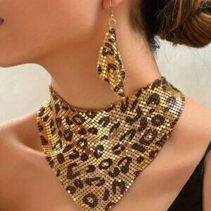 Leopard Charm Necklace and Earrings Set